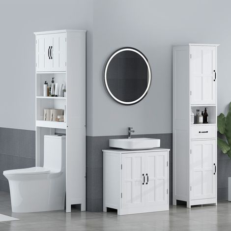 Sous-lavabo Armoire Salle Bain Double Porte Étagère Réglable Mobilier Intérieur Blanc 20 kg 60x30x60cm