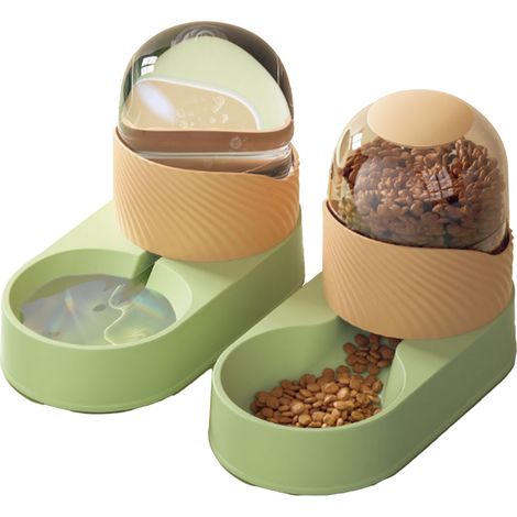 Haustier-Wasserfutterspender, transparent, abnehmbar, automatischer Katzenfutterspender, Bewässerungsset für Hunde, Welpen, 2000 ml, Grün, Orange (1/5)