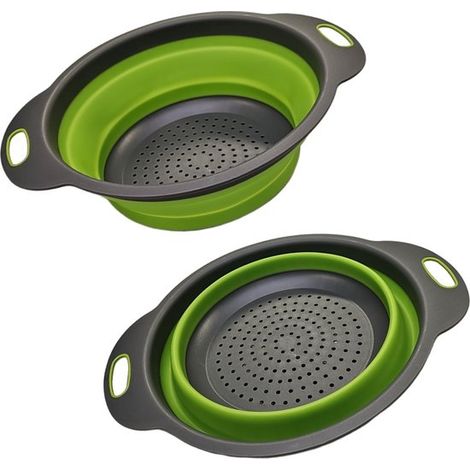 Passoire pliable en silicone - Grande taille - Vert / gris - Égouttoir de cuisine (1/5)