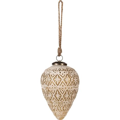 Boule de Noël en Verre Blanc Suspension pour Décoration de Sapin 13 cm Ø 10 x 15 cm - PANGIVO