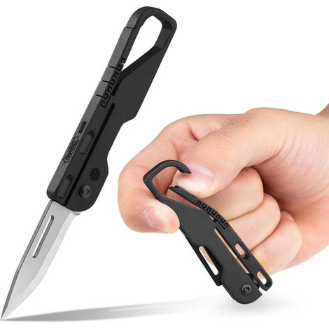 Klappmesser mit Karabiner, Titan-Griff, Kohlenstoffstahlklinge, EDC-Taschenmesser