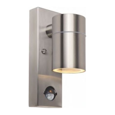 Applique murale extérieure LED en acier inoxydable avec détecteur de mouvement PIR réglable et interrupteur crépusculaire, étanche IP54, 230 V, ampoule GU10 5 W blanc chaud 3000 K inc (1/5)