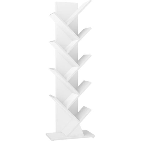 Bibliothèque moderne sur pied pour chambre salon bureau 20 x 38 x 115,2 cm avec 2 compartiments en panneau d'aggloméré blanc (1/2)