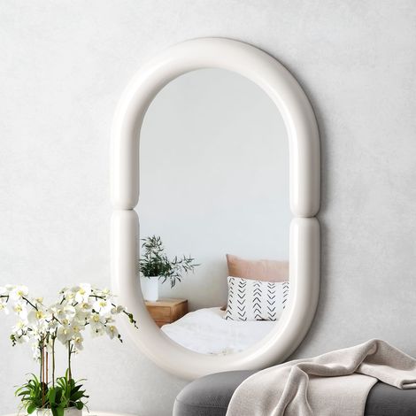 Miroir mural ovale avec cadre blanc épais, style minimaliste élégant pour la décoration intérieure (1/5)
