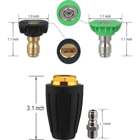 Dciustfhe Turbo-Düse für Hochdruckreiniger, drehbare Düse und 7 Aufsätze, 1/4"-Schnellanschluss, 4000 Psi, Schwarz, (406689) (1/4)
