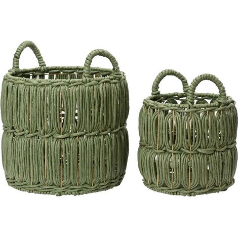 Cesta Decorativa Tonda Verde con Manici - Grande - 38x45 cm (1/2)