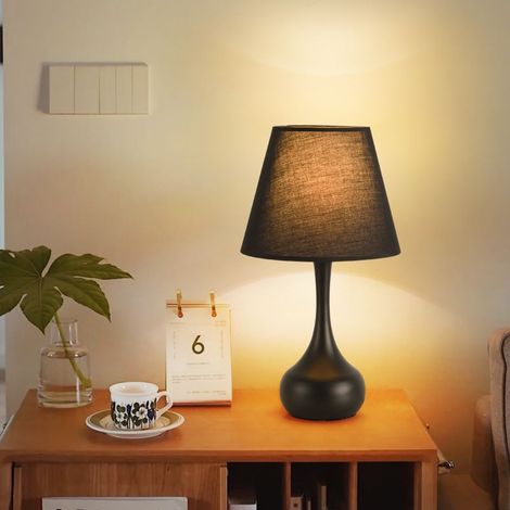 Grande lampe de chevet noire, lampe de chevet à intensité variable à trois voies avec abat-jour en tissu, lampe de lecture (1/3)