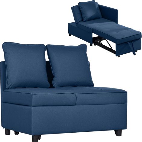 Convertible Single Sofa Bed with Thick Padded Seat, 3-in-1 Multi-Functional Sleeper Chair Bed with Magazine Pocket, for Living Room, Blue