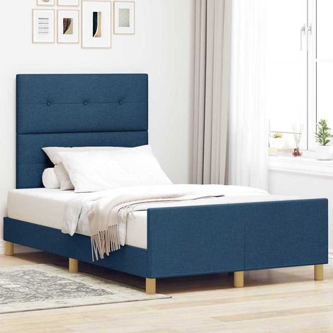 Bettgestell mit Kopfteil Blau 120 x 190 cm Stoff