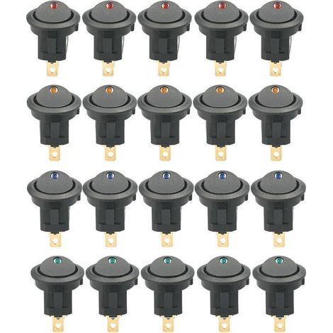 20 pièces DC 12V 20A interrupteur à bascule rond lumière LED interrupteur à bascule commande marche-arrêt interrupteur SPST pour voiture camion ATV UTV (20 pièces) (1/4)