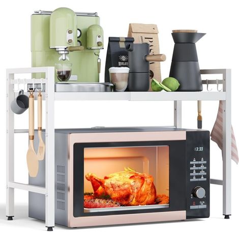 Étagère de rangement de comptoir, étagère pour micro-ondes/four, étagère de rangement de cuisine extensible, noire (1/5)