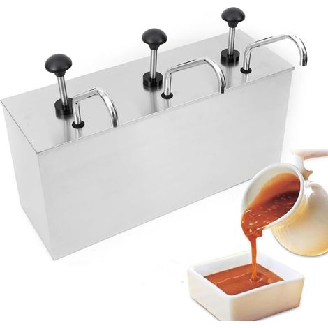 Lot de 3 distributeurs de sauce à pompe en acier inoxydable de 4 l - Pour la cuisine, la cafétéria, l'hôtel, le restaurant, etc. (1/5)