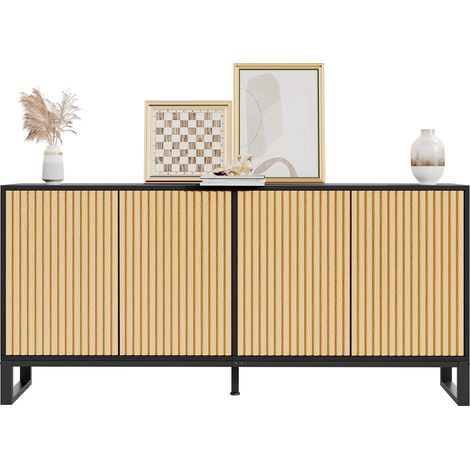 Buffet à chaussures 4 portes avec relief 3D vertical, étagères réglables, corps noir, meuble de rangement pour entrée et salon – CHICFURN (1/5)