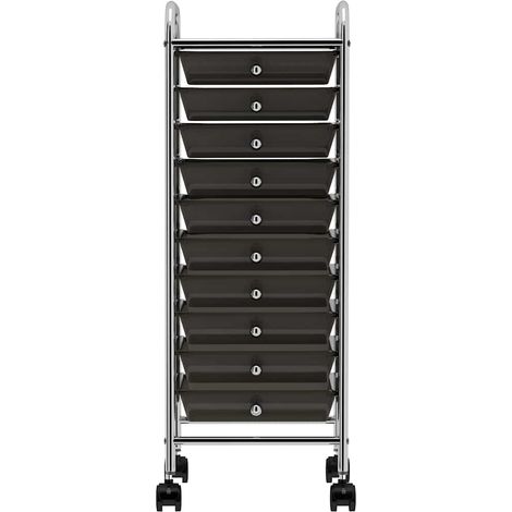 vidaXL Carrito de almacenaje portátil 10 cajones plástico negro (1/2)