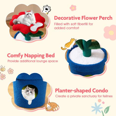 Confort et jeu arbre à chat avec niche, perchoir fleur rembourré et poteaux griffoir pour chats d'intérieur (1/5)