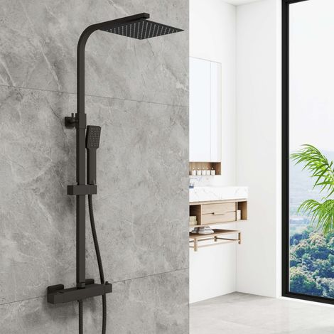 AICA Thermostatic Mixer Shower Set Square Matt With adjustable 8" Overhead Shower Head (1/5)