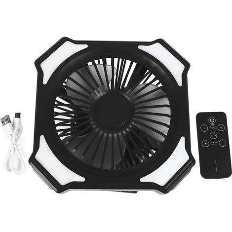Ventilateur Camping Portable avec Lanterne LED, Batterie 10000mAh, 3 Vitesses Silencieuses, Noir, Rechargeable, Idéal pour Extérieur et Intérieur (1/5)