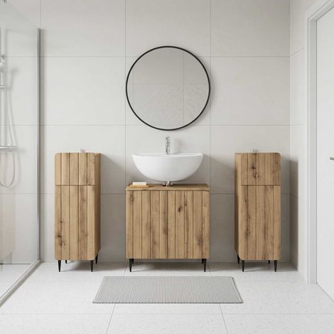vidaXL 3 Piece Bathroom Cabinet Set ZWOLLE Artisan Oak Engineered Wood (1/5)