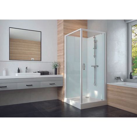 Cabine de douche Izi Glass2 Leda - Carrée - Portes pivotantes - Verre transparent - 90 x 90 cm (1/2)