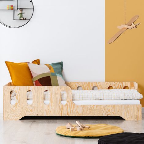 Cama 90x200 entrada por la derecha con somier Estelle Madera (1/4)