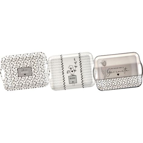 1 Pezzo Vassoio Rettangolare in Plastica Decorato 42 x 29 x 2,5 cm 3 Decori (1/2)