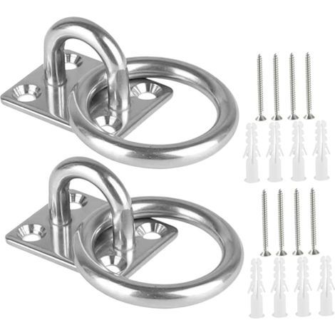 2 Pièces Crochet Suspension Plafond M8 en Inox, 40 X 50mm Anneau Ancrage Mural Crochets de Fixation,Crochet Plafond Charge Lourde pour Voile D'ombrage (1/5)