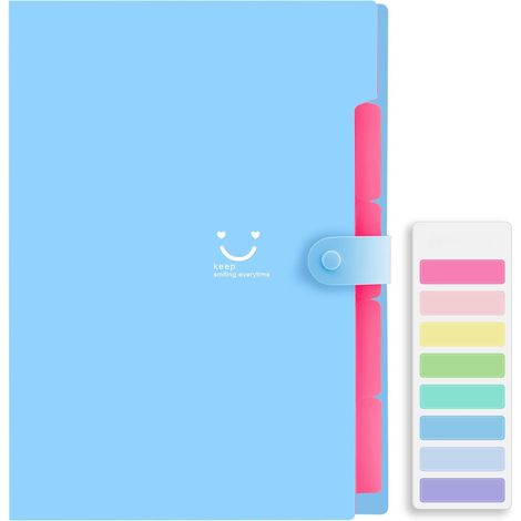 Organiseur de dossiers accordéon mignon - Format lettre, 5 pochettes extensibles avec étiquettes, porte-documents portable pour fournitures scolaires et de bureau, bleu (1/5)