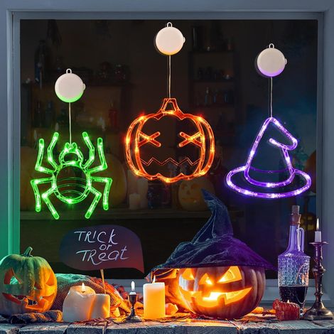 Décorations de fenêtre d'Halloween lumières fonction minuterie à fondu lent d'intérieur lot de 3