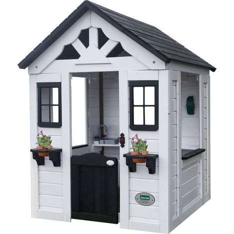 Cabane de jardin en bois cèdre 100% – Design moderne blanc et anthracite – Panneaux préfabriqués pour montage rapide – Accessoires inclus – Backyard Discovery
