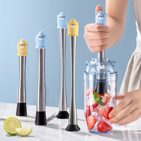 Professioneller Stößel mit komfortablem Griff. Professioneller, einfach zu bedienender Stößel aus Edelstahl für die Bar, blau, 26 cm/10,2 Zoll. (1/5)