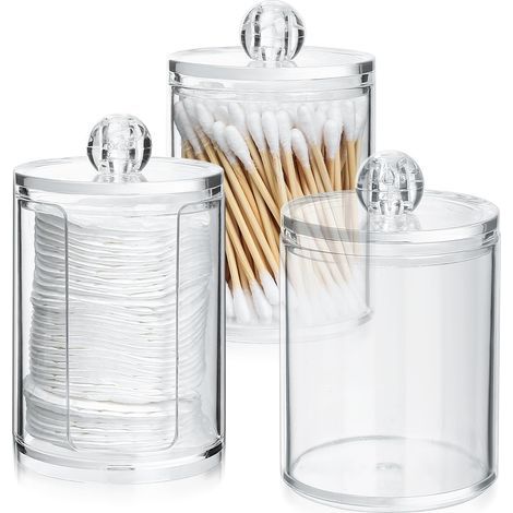 Pcs Boite Coton-Tige, Distributeur et Rangement, Récipient Porte Transparent pour Organisateur Salle de Bain - Boules de Coton Incluses (1/5)