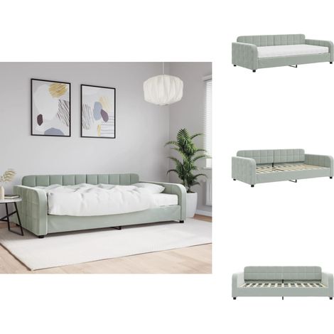 Lit de jour avec matelas gris clair 100x200 cm velours - Lit De Jour Avec Matelas - Lits De Jour Avec Matelas - Canapé-lit - Lit D'appoint (1/5)