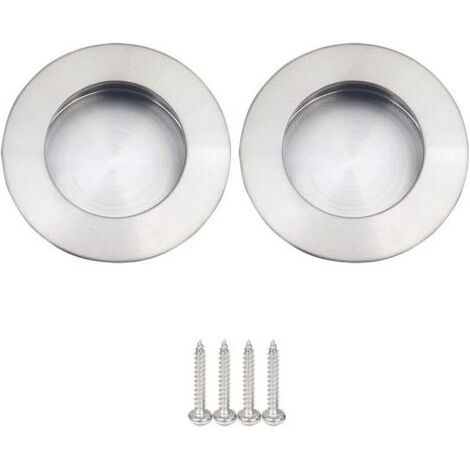 Lot de 2 poignées rondes encastrables pour porte coulissante, en acier inoxydable brossé satiné, argenté (1/5)