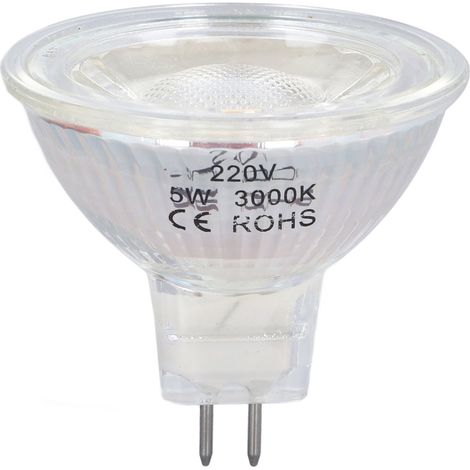 Ampoule LED COB 5W en verre MR16, dimmable, spot pour chambre ou salon, 220V, lumière blanc chaud 3000K
