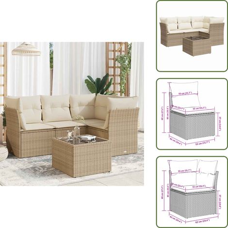 5-tlg. Garten-Sofagarnitur mit Kissen Beige Poly Rattan - Gartensortiment - Esszimmergarnituren - Lounge Möbel - Outdoor Furniture - Gartenlounge (1/5)