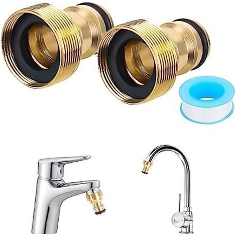 Set mit 2 universellen Wasserhahnverbindern für Mischbatterien - Schlauchadapter, Schnellanschluss-Bewässerungsarmatur (Außengewinde, vergoldet) (1/5)