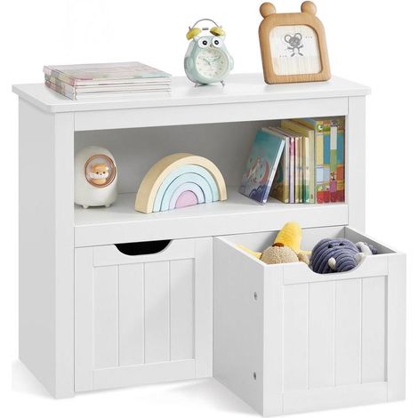 Meuble de rangement pour jouets avec roulettes 102 x 30 x 60 cm pratique design épuré en panneau d'aggloméré blanc (1/2)