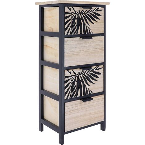 Mobile paulownia mdf pioppo 4 cassetti arredo piante aloha maniglie metallo - nero naturale - Tendance (1/4)
