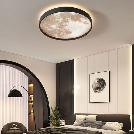 Plafonnier LED design lune 3000K-6000K à variation continue avec télécommande, fixation encastrée moderne, noir, pour chambre et couloir (1/5)