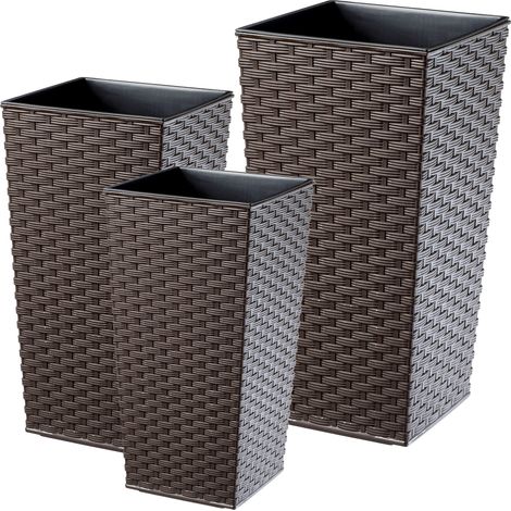 KADAX Rattan Blumentopf Set, mit Einlage, 19+25+30 cm, Mokks