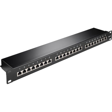 CAT 6 pannello patch da 19 pollici (48,3 cm), 24 porte (1 U), STP schermato, nero. colore nero