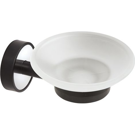 Portasapone a muro con supporto in acciaio inox e abs nero e ciotola in vetro  NICO-N kamalu