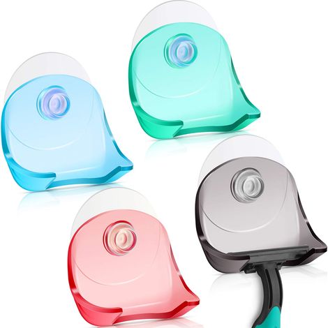 Lot de 4 supports de rasoir à ventouse pour douche, crochets et supports muraux auto-adhésifs pour rasoirs, adaptés aux parois de douche en verre et carrelage.