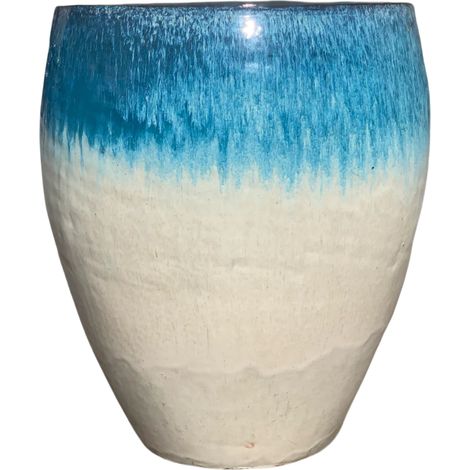 Pot grande taille d'extérieur POSEIDON2 46x55cm ciel d'avril, fait main en terre cuite émaillée, résistant au gel
