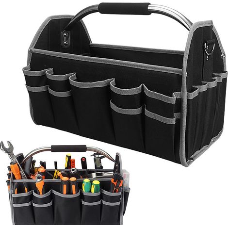 Hüpfende Werkzeugtasche, faltbare, wasserdichte 16-Zoll-Werkzeugtasche mit verstellbarem Schultergurt und 16 Außentaschen