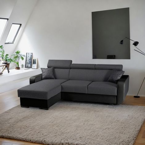 Tendencio – Canapé d'angle convertible réversible L 236 cm – Coffre de rangement – Design moderne gris et noir – Pour intérieur cosy