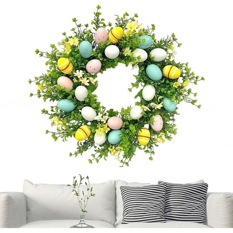 Couronne de printemps artificielle en forme d'œuf, décoration pour la maison, 50 cm (20 pouces), pour porte d'entrée (1/5)