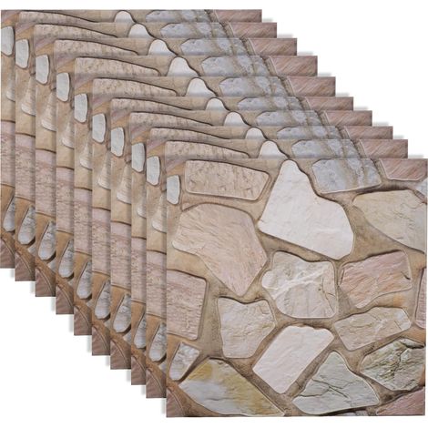 Lot de 10 panneaux muraux 3D autocollants - 30 x 30 cm - Imperméable - Aspect pierre - Pour salle de bain, salon, cuisine, chambre à coucher (1/5)
