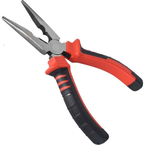 160 mm (6 Zoll) Profi-Spitzzange, Industriezange, Langspitzzange mit Softgriffen, Rot, rutschfest, rostbeständig, Multifunktionszange (1/5)