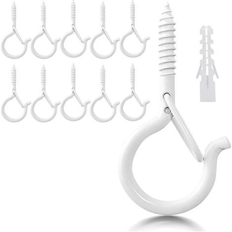 Set mit 10 Edelstahl-Schraubhaken mit Sicherheitsverschluss, Schraubhaken, Deckenhaken, Wandhaken zum Aufhängen von Topfpflanzen und Lampen, weiß (1/5)